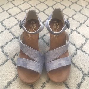 Denim Stripe Toms Wedges 5.5